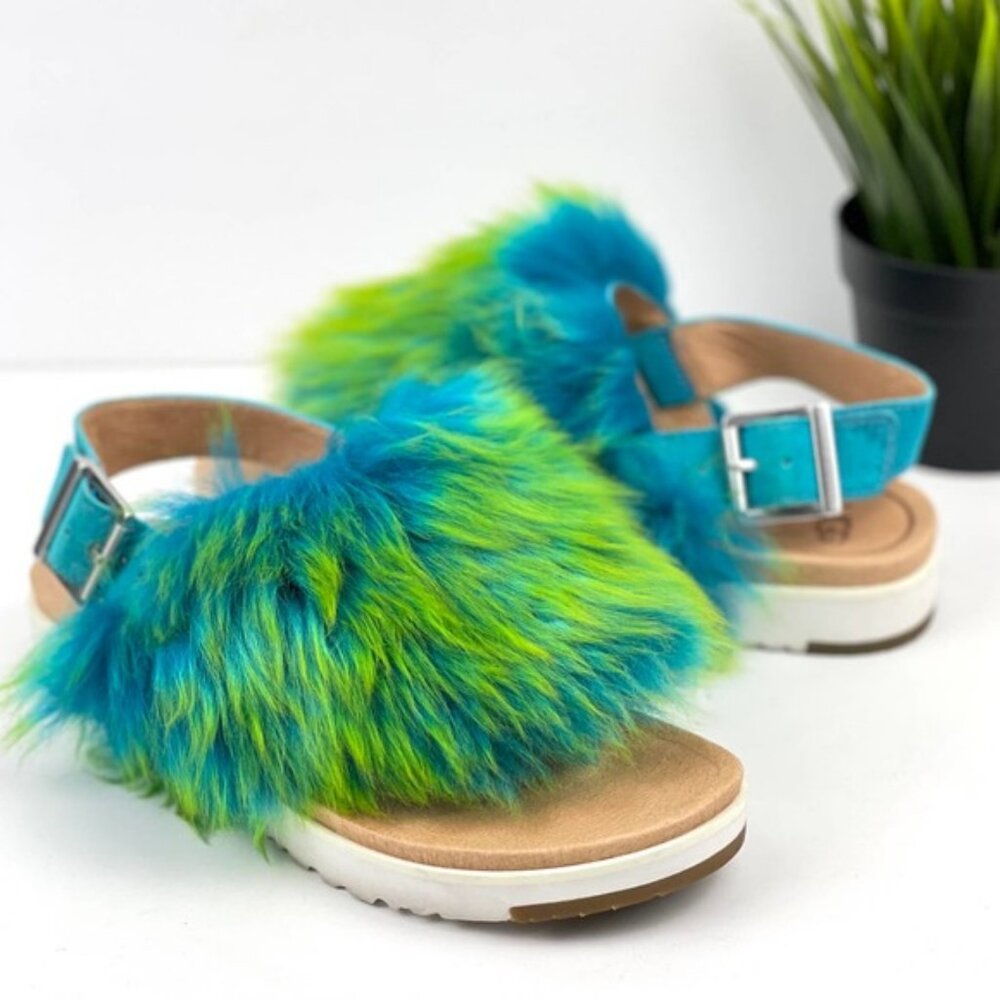 UGG Holly Casual Fur Sandal Green Blue 7